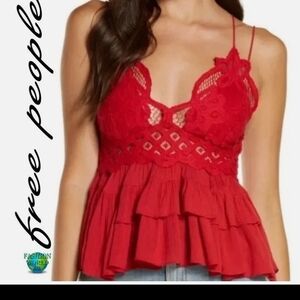 Free People Red Lace Tiered Camisole